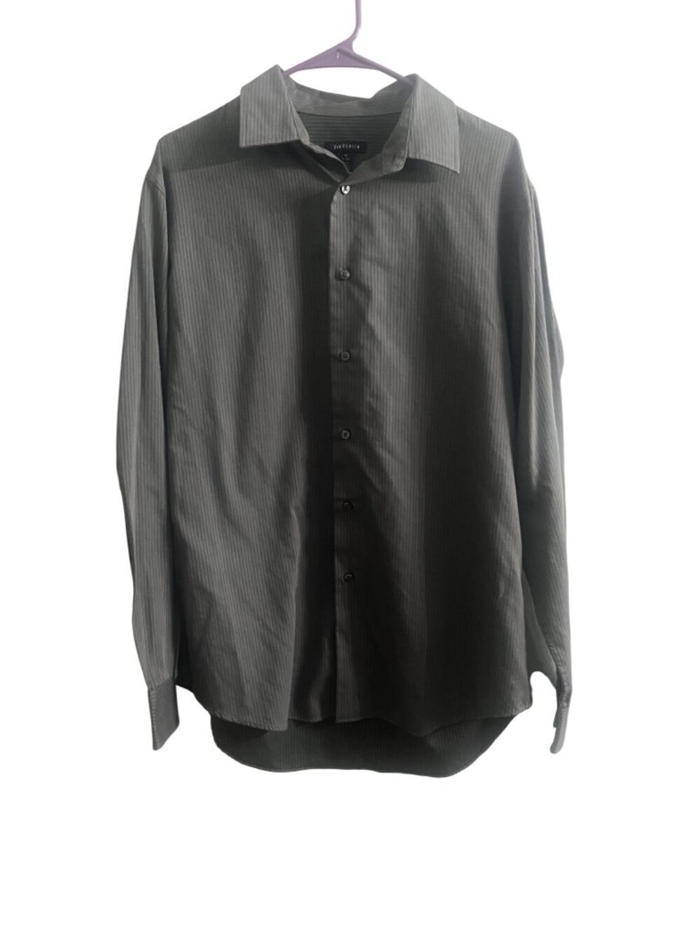Van Heusen Mens Slate Gray Striped Button-Down Dress Shirt 15-15.5